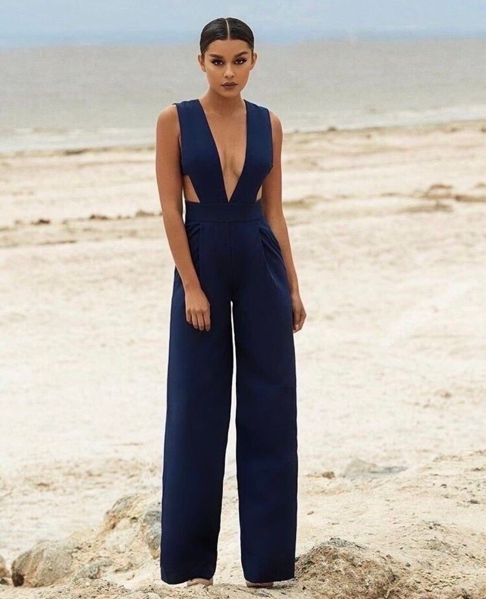 House of CB Mint Lasalle Wide Leg Jumpsuit in Navy - Size S